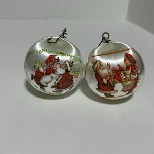 Vintage Satin Decorations of Distinction Two Holiday Ornaments Santa & Mrs Claus